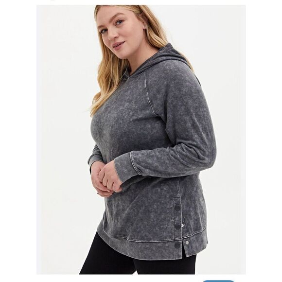 Lt Weight French Terry Button Side Tunic Hoodie sz2 plus - Picture 1 of 6